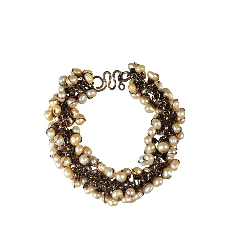 Vintage Genuine Freshwater Pearl Chain Bracelet Handmade Boho Jewelry Hook Clasp